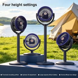 Kraftverdia – Camping fan — Staande ventilator – Draagbare ventilator op zonne-energie – Uitgerust met zonnepaneel – USB – Oplaadbare batterij – 5 windsnelheden – Geschikt voor binnen, kamperen, picknicks en buitenwerk — thumbnail 4