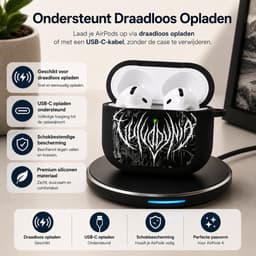 Enluxe Case geschikt voor Airpods 4 - Black Metal Gothic Print - Zwart Hardcase met Karabijnhaak, Schokbestendig Hoesje — thumbnail 2