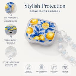 Enluxe Case geschikt voor Airpods 4 - Citroenen Print - Hardcase met Kralenkoord, Schokbestendig - Hoesje — thumbnail 3