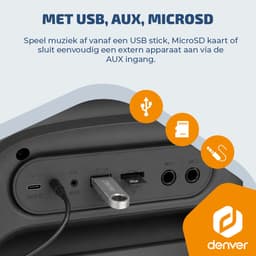 Denver Bluetooth Speaker Party box - Discolichten - Partyspeaker incl. draadloze microfoon & afstandsbediening - Luidspreker - 8" woofer - BPS270 — thumbnail 4