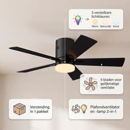 Plafondventilator met lamp - Diameter 106.6 cm - 6 snelheden & 3 kleuren - omkeerbare motor en stil - modern - Zwart — thumbnail 2