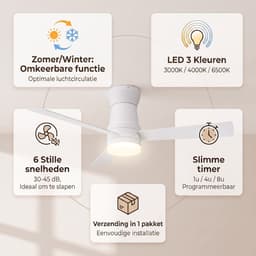 Plafondventilator met lamp - Diameter 106.6 cm - 3 kleurtemperaturen en 6 stille snelheden - omkeerbare motor - modern - Wit — thumbnail 2