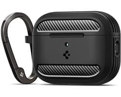 Spigen Hoesje Geschikt voor Apple AirPods Pro 3 (2025) - Rugged Armor Case - Karabijnhaak - Matte Zwart