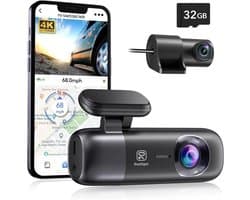 Evaux Boutique Dashcam - Dashcam voor auto - Dashcam voor auto voor en achter - nahtzicht - incl. app besturing - 4K display - incl 32GB kaart - Wifi en GPS - werkt ook wanneer je voertuig stilstaat