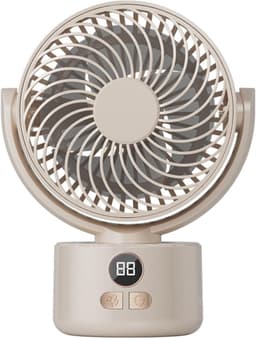 USB Bureauventilator - 3 snelheden - 3600mAh accu - Stille bionische verenbladen - 140° kantelbaar en automatisch schommelend - Draagbaar voor thuis, kantoor en kamperen - Beige — thumbnail 1