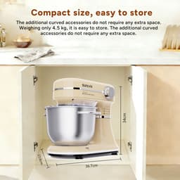 SUNCOK Keukenmixer, krachtige motor van 1500W, met twee roestvrijstalen mengkommen (4,5 l en 5,5 l), multifunctionele deeghaak, geschikt voor bakken en kneden van deeg. — thumbnail 2
