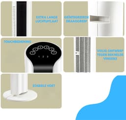Livista Torenventilator - 90° Oscillatie - Afstandsbediening - 24-uurs Timer - Touchbediening - 3 Snelheden - 45 dB - Vortex-luchtstroom - Wit — thumbnail 3