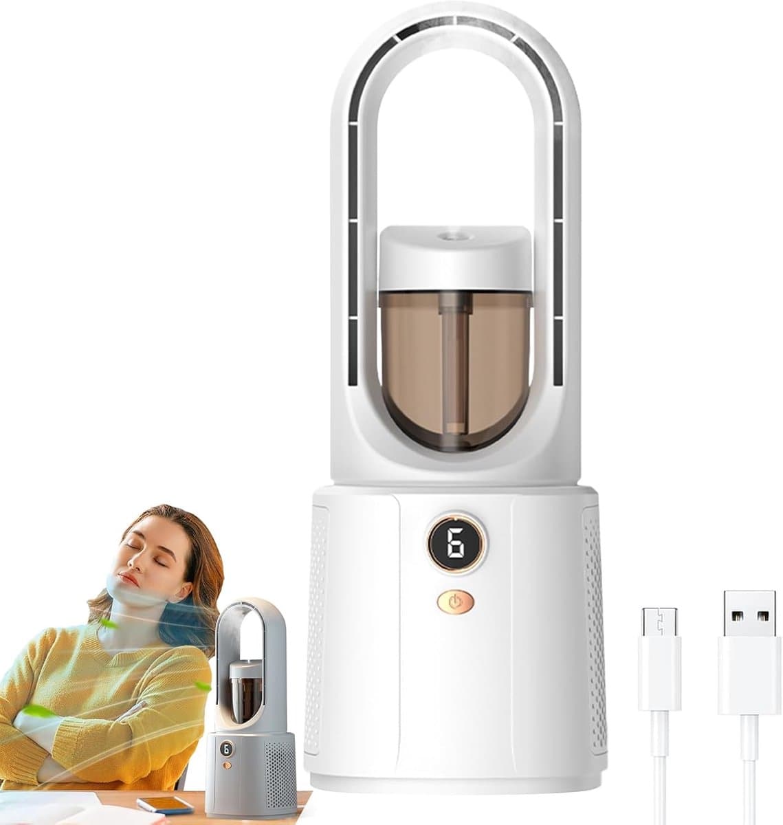 Ventilator zonder bladen - Persoonlijke koeler - Persoonlijke koeling - Bladloos ontwerp - 15D x 15B x 15H cm - Wit — afbeelding 1