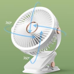 Ventilator met Klem - Tafelventilator USB - Bureau Koeling - 720 Graden Rotatie - 21 cm - Wit — thumbnail 2