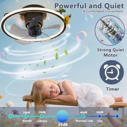Plafondventilator met Verlichting - Kinderkamer Ventilatorlamp - Kamer Koelen en Verlichten - Ingebouwde Bluetooth Speaker - Φ50CM - Roze Blauw Geel — thumbnail 5