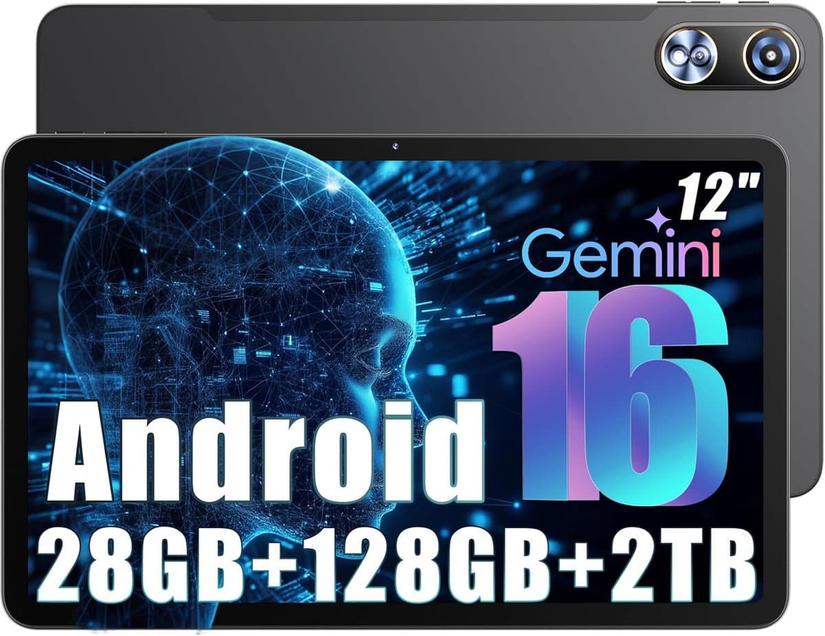 SnelShoppen - 12 Inch Android Tablet 2K Scherm, 16GB RAM + 128GB ROM, T615 Octa-Core, 16MP Dual Camera, 8000mAh, Dual-band WiFi, Face ID, GPS — afbeelding 1