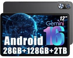 SnelShoppen - 12 Inch Android Tablet 2K Scherm, 16GB RAM + 128GB ROM, T615 Octa-Core, 16MP Dual Camera, 8000mAh, Dual-band WiFi, Face ID, GPS