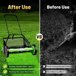 Handgrasmaaier – Handmaaier – Kooimesmaaier – Duwgrasmaaier – Gazonmaaier – 50,8 cm Maaibreedte – 9 Instelbare Maaihoogtes – 65-Mangaan Stalen Messen – Met Opvangzak – Groen — thumbnail 3