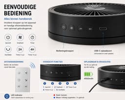 Opvouwbare Draadloze Ventilator met Afstandsbediening – Oplaadbare Staande & Tafelventilator – USB-C – Oscillerend – Verstelbare Hoogte – Stil – Zwart — thumbnail 3
