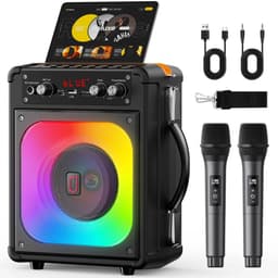 Velmio Karaoke Set - 2 Draadloze Microfoons – 500W - LichtFX & opnamefunctie - Verschillende aansluitingen - Karaoke set voor volwassenen — thumbnail 1