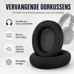 BukkitBow – Set Oorkussens voor Steelseries Artics 1/3/5/7/7X/7P/9/9X/PRO - Koptelefoon Oorkussens / Ear Pads - Memory Foam - Zwart — thumbnail 3