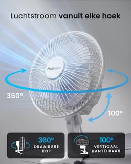 Clipventilator – 360° Draaibaar Tafelventilator, 2 Snelheden, Verstelbare Ventilatorkop, 20 cm Wit — thumbnail 3