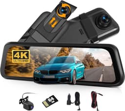 Thijox - CAMECHO Spiegel-dashcam met Achteruitrijcamera, 9,66 Inch Full HD 4K, Dubbele Dashcamspiegel voor en Achter, Super Nachtzicht, G-sensor, GPS, — thumbnail 1