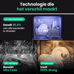 Compacte Vaatwasser - Mini Afwasmachine - Ruimtebesparend Schoonmaken - App Bediening - 42 cm Hoog - Zwart — thumbnail 4