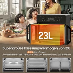 Hete Lucht Oven - Dubbele Kamer - Gezond Koken - Sync Finish Functie - 23 Liter Capaciteit - Zwart — thumbnail 2