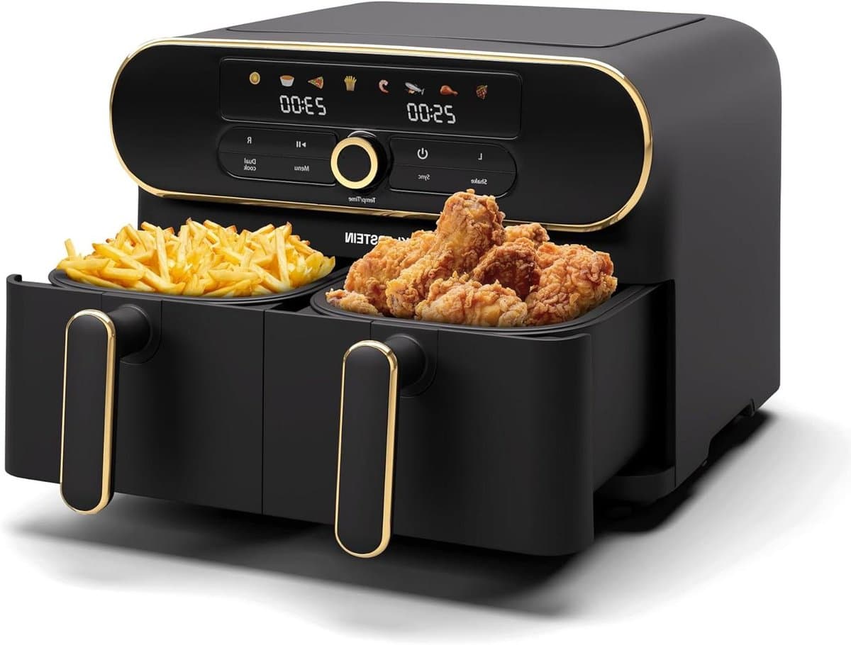 Heteluchtfriteuse - Dubbele mand - Gezond Koken - Twee aparte zones - 11 Liter - Zwart Goud — afbeelding 1