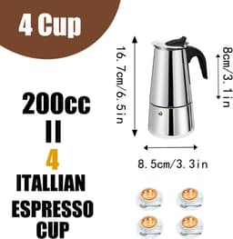 4 Cup Stovetop Espresso Maker Stainless Steel Moka Pot Espresso Maker Percolator Italian Coffee Maker Capable Mocha Coffee Machine Cafe Classic Maker for Home & Camping 200ml 6.6oz — thumbnail 2