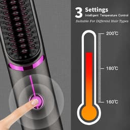 kam, draadloze stijlborstel, draagbaar en praktisch voor op reis, oplaadbaar via USB, 5400 mAh, negatieve ionen, verwarming, voor vrouwen en mannen (roze) — thumbnail 3