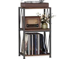 Lìon® Platenspeler Meubel - Laadcapaciteit tot 50kg - LP Opbergsysteem - Platenspelerkast - Bruin/Zwart - 40cm x 30cm x 76cm