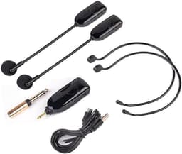 Draadloos microfoonsysteem voor 2 personen – dubbele draadloze headset 2,4G en handmicrofoon 2-in-1 – bereik 150 ft – voor stemversterker, podiumluidsprekers, docent. — thumbnail 5