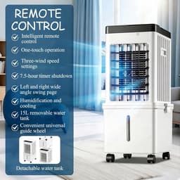 Luchtgekoelde ventilator - Draagbare watergekoelde airconditioner van 15 liter - Staande airconditioner - Airconditioning - Met wielen, opvouwbaar - Met afstandsbediening en 3 snelheidsstanden - 32,5 x 29,5 x 40,5 cm - Wit — thumbnail 3