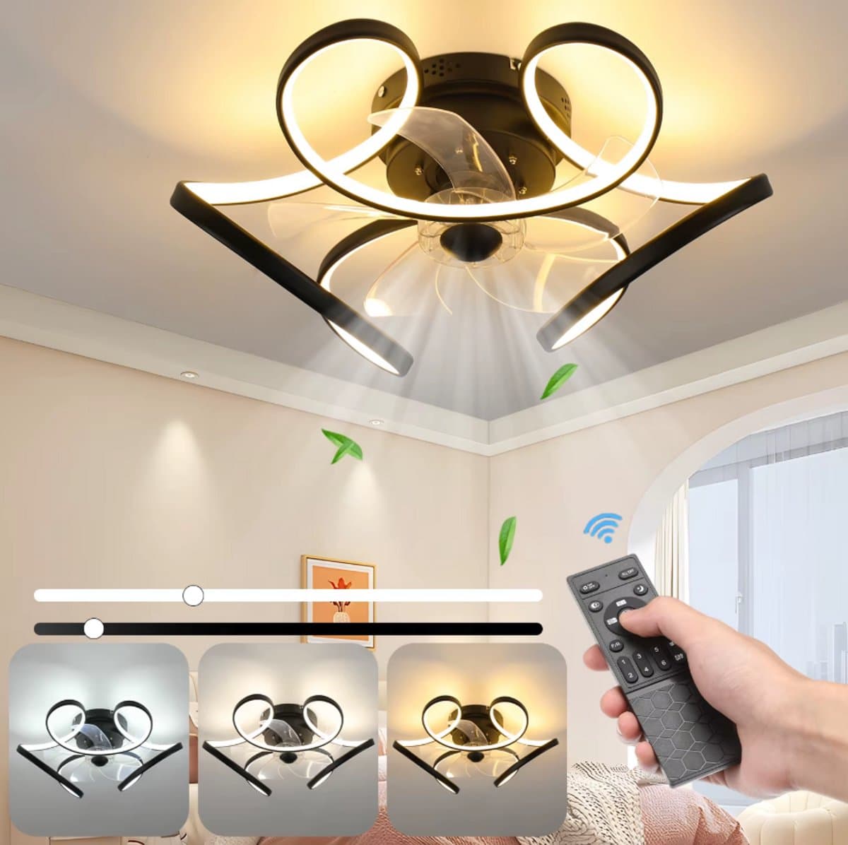 Ventilator Plafondlamp - Dimbaar Met Afstandsbediening - Smart Lamp - Wit - 6 Standen - Moderne Ventilator Lamp - 64W — afbeelding 1