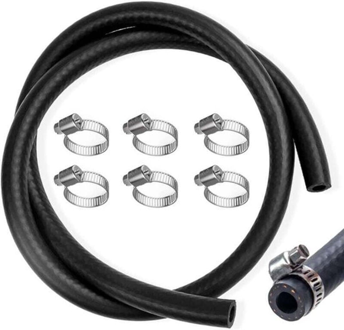 Brandstofslangenset, 1 meter Ø 8mm brandstofslang, met 6 slangklemmen. Brandstofslang/benzineslang voor auto's, motorfietsen, tractoren en kleine motoren. — afbeelding 1