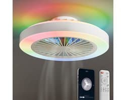 Avacy Plafondventilator met Verlichting - Plafondlamp Ventilator - Plafonniere - LED RGBW - Tuya Wifi Smart - Afstandsbediening - ⌀ 50cm - Wit — afbeelding 1