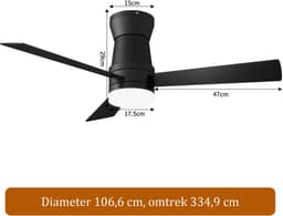 2-in-1 Plafondventilator, LED-Verlichting, 3 Instelbare Kleuren, 6 Snelheden, 3 Bladen, Sfstandsbediening, Timerfunctie, Geschikt voor Zowel Winter als Zomer, Ideaal Woonkamer (Zwart, 107 cm) — thumbnail 1