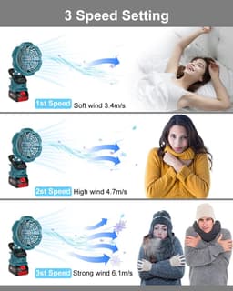 Draagbare Clip-on Ventilator 18V – 3 standen – Stil 40 dB – 330° verstelbaar – Power USB uitgang – Voor camping, werk en thuis — thumbnail 5
