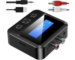 Bluetooth 5.3 Receiver Transmitter, draadloze audio-adapter, 2-in-1 Bluetooth zender met bypass Low Latency On/Off Switch Display 3,5 mm AUX Optical RCA voor TV Stereo