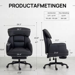 Dowinx Gamingstoel Zwart – Ergonomische Bureaustoel met Massage, Pocketvering en Verstelbare Functies – PU Leer – Grote Game Stoel — thumbnail 3