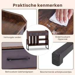 SNJY® Platenspeler Meubel - Platenspeler Kast - LP Houder - Platenhouder - 35,5D x 76B x 68,5H cm - Bruin — thumbnail 5