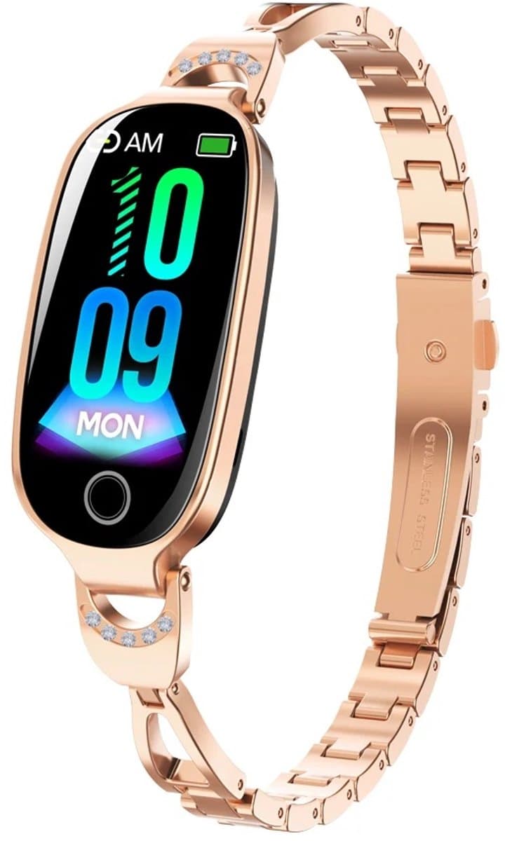 DrPhone EleganceX - Dames Smartwatch met RVS Band - Hartslag, SpO2, Temperatuur, Slaapmonitor en Notificaties – Rose Goud — afbeelding 1