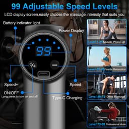 SnelShoppen - BuoAZR Mini-spiermassagepistool, extra stil massagepistool met 99 snelheden, 8 massagekoppen en LCD-display voor ontspanning thuis of on — thumbnail 5