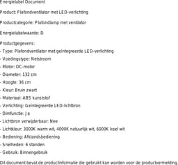 Plafondventilator met verlichting stil 132 cm met afstandsbediening dimbaar DC motor — thumbnail 2