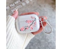 Enluxe Case geschikt voor Airpods 4 - Kersenbloesem Tak - Transparant Hoesje met Karabijnhaak, Schokbestendig