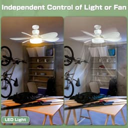 Plafondventilator - 40W - E27 fitting, diameter 52 cm, platte lampenkap, afneembare bladen, afstandsbediening, slaapkamerverlichting, geïntegreerde lamp — thumbnail 5