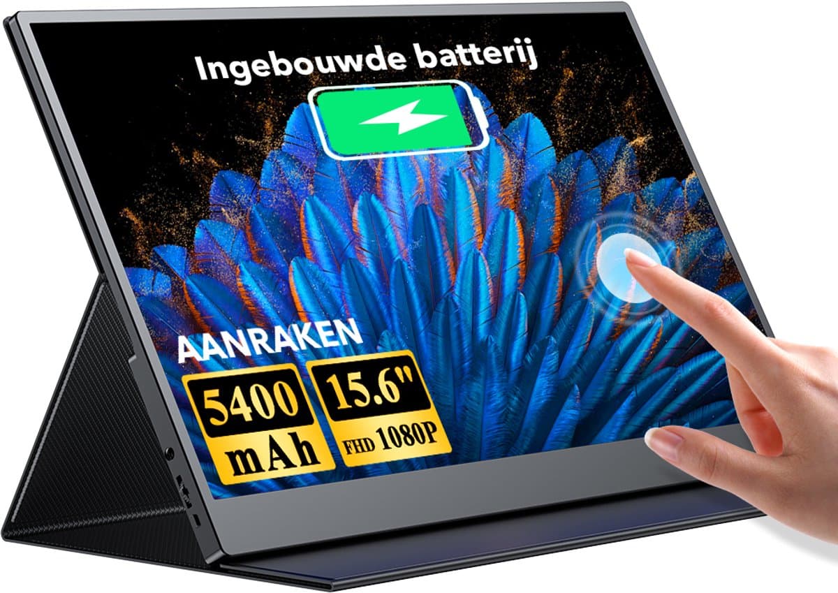 Uperfect 15,6-inch draagbare monitor, 10-punts touchscreen, 60 Hz, USB-C en HDMI, 1080p, IPS (1200:1), voor laptop/telefoon/spelconsole, VESA-montage mogelijk — afbeelding 1