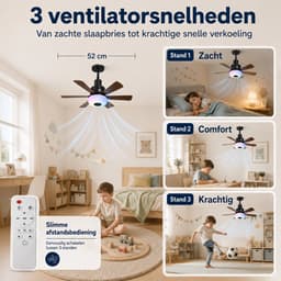 Lapamax Plafondventilator met Verlichting E27 Ø52cm- Ventilator lamp met Bluetooth Speaker en RGB Licht -Verstelbare Hoogte - Kantelbare Ventilator Plafond met Afstandsbediening - 3 Snelheden - Voor Woonkamer, Slaapkamer en Kantoor — thumbnail 3