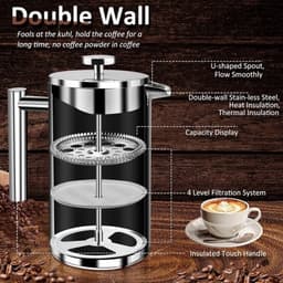 350 ml roestvrijstalen French press, dubbellaags filter, koffiezetapparaat/theemaker Geschikt voor opschenken, draagbaar Geschikt voor op de camping. — thumbnail 4