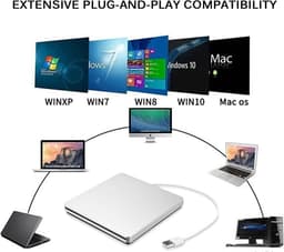 Externe DVD Writer - CD Brander - Bestanden Archiveren - USB 3.0 Snelheid - Ultra Dun - Zilver — thumbnail 4
