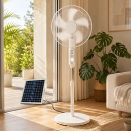 Zonne-energie Staande Ventilator – 120-133 cm – Zonnepaneel & Accu – 3 Snelheden – Wit - Met afstandsbediening - Ingebouwde nachtlamp — thumbnail 3
