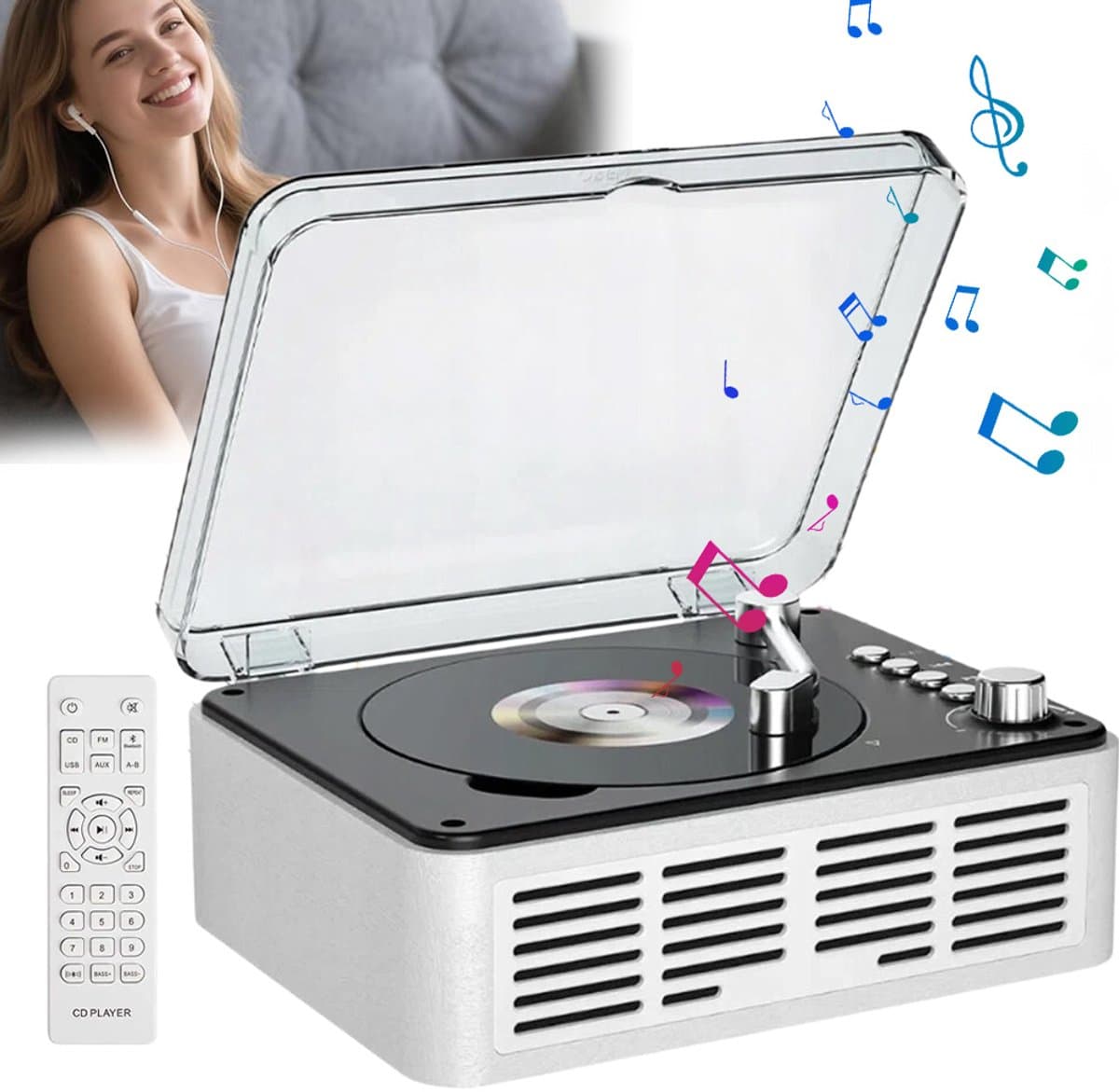 Retro Bluetooth-luidspreker - Bluetooth Luidspreker - Bleutooth Speakers - CD-speler - Bluetooth 5.0 - Meerdere Afspeelmodi - Dubbele Stereoluidsprekers - Wit — afbeelding 1