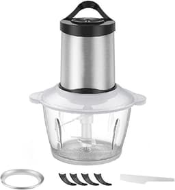 Keuken gehaktmolen - Vleesmixer keukenmachine - Snel ingrediënten malen - Glazen kom met antislip - 2 Liter capaciteit - Zwart — thumbnail 1